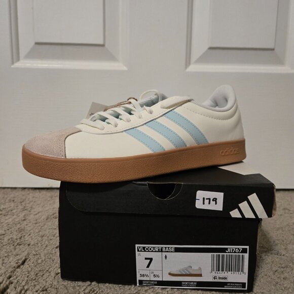 NEW_Adidas VL Court Base "Halo White/ Halo Turquoise" Size 7W_ JI1767 - Picture 2 of 4